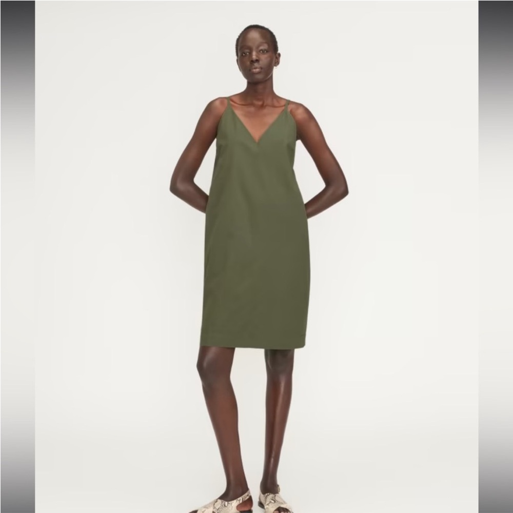 Everlane The Poplin Cotton Mini Slip Dress Size 8 in Kalamata Green GUC